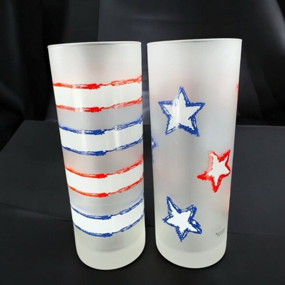 Dartington Tumbler Stripes Patriotic Set 2 Highball‎ Tumblers Drinking  Glasses